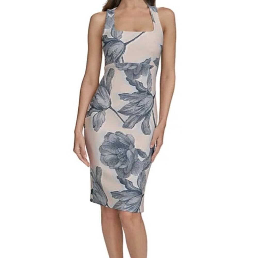 Donna Karen New York Women's Size 6 Floral Square Neck Sheath Dress Scuba